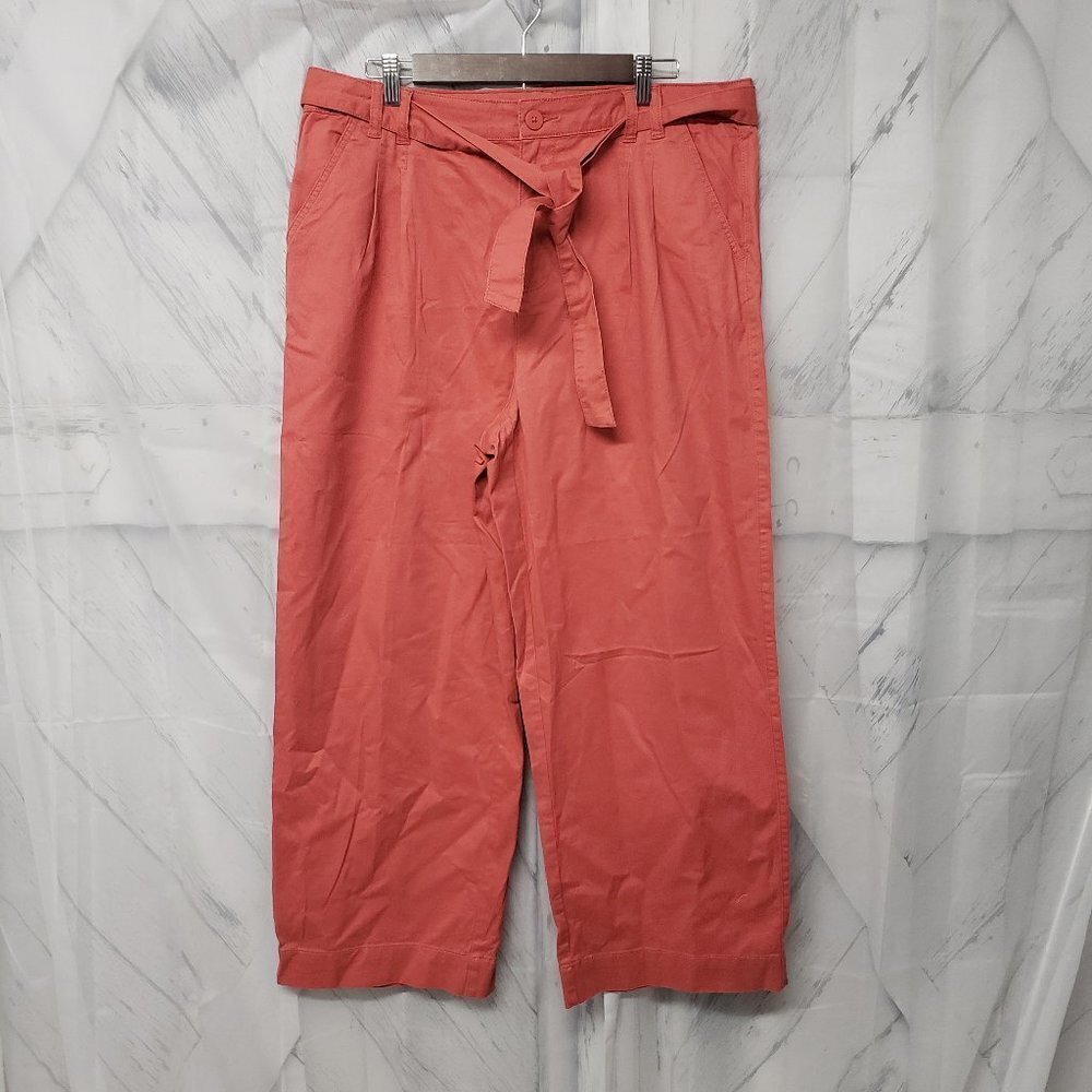 Time and Tru Salmon Cropped Wide Leg Chino Pants Beach Summer Casual 16